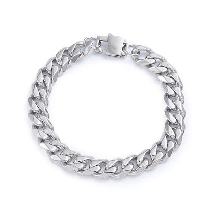 Men's 304 Stainless Steel Cuban Link Chain Bracelets, with Lobster Claw Clasps