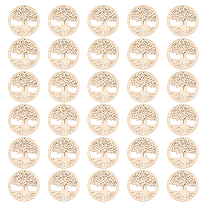30 шт. неокрашенные натуральные деревянные большие подвески, формы для лазерной резки, Кольцо с деревом жизни
