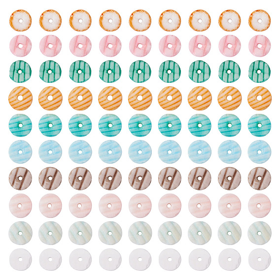 200 шт. 10 нити бусин из натуральных ракушек, диск, окрашенные