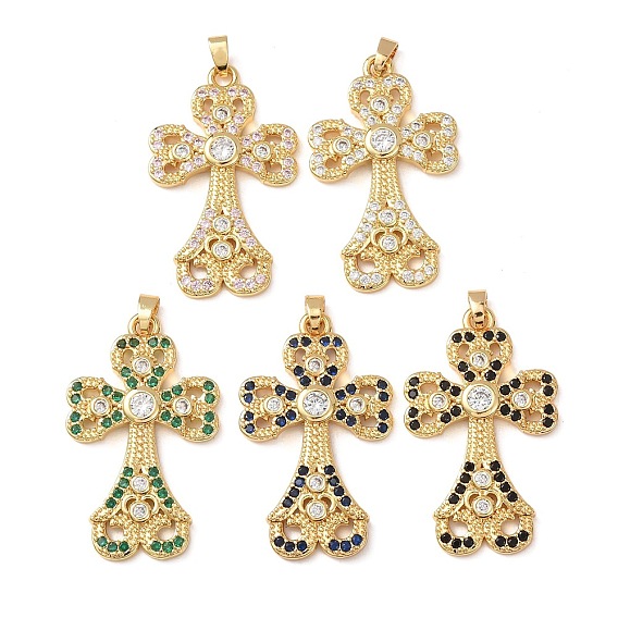 Micro latón allanan colgantes cúbicos del zirconia, encantos cruzados, chapado en rack, larga duración plateado, sin plomo y el cadmio, real 18 k chapado en oro