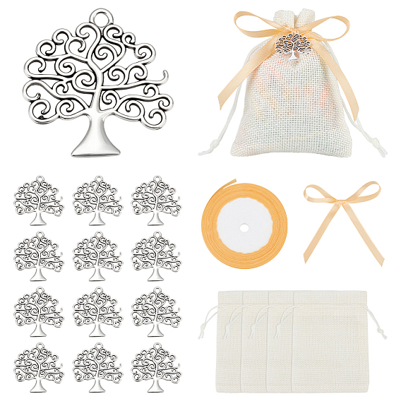 Мешки мешка шнурка упаковки мешка мешка имитационные полиэфирные, с подвесками из сплава дерева и полиэфирной лентой