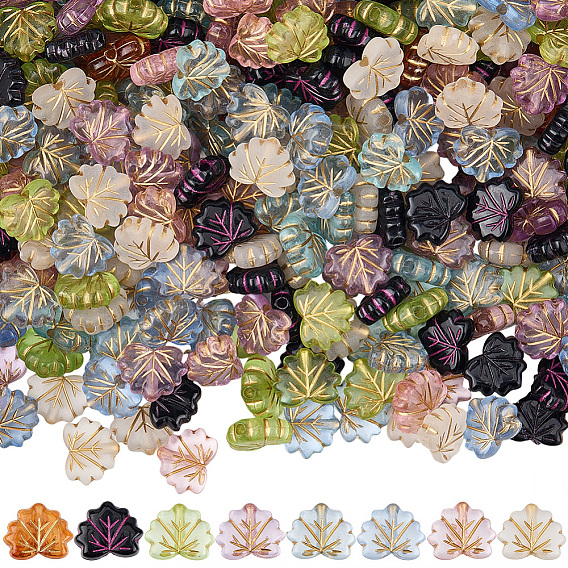 320шт. 8 цветов акриловых бусин, золотой металл обвитыми, лист