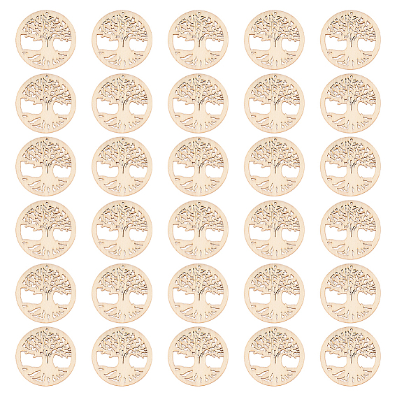 30 шт. неокрашенные натуральные деревянные большие подвески, формы для лазерной резки, Кольцо с деревом жизни