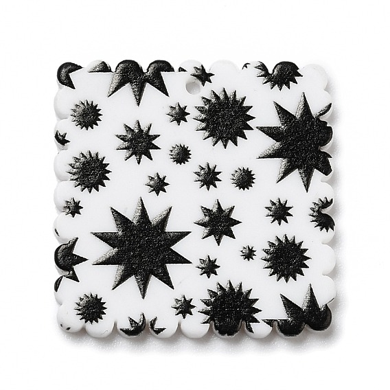 Opaque Acrylic Pendants, for DIY Earring Accessories, Square with Sun