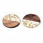 Transparent Resin & Walnut Wood Pendants, with Gold Foil, Two Tone, Flat Round