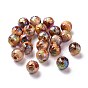 UV Plating Rainbow Iridescent Acrylic Beads, with Gold Foil, Textured, Round