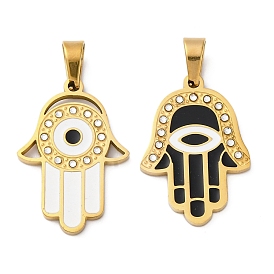 304 из нержавеющей стали горный хрусталь подвески, с эмалью, реальный 18 k позолоченный, вакуумное покрытие pvd, рука хамса с шармом в виде глаза