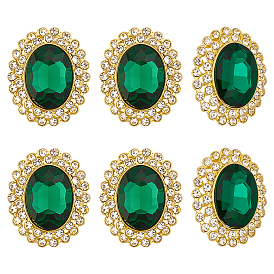 6шт. стеклянные пуговицы на ножке, со сплавочной фурнитурой со стразами, овальные, 1-луночное