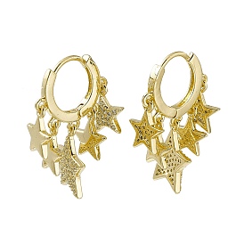 Clear Cubic Zirconia Cluster Stars Dangle Hoop Earrings, Rack Plating Brass Jewelry for Women, Lead Free & Cadmium Free
