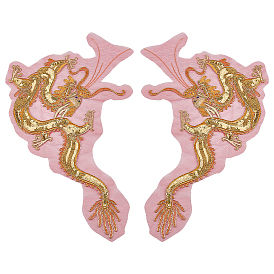 2 шт. 2 стили вышивка в форме дракона из полиэстера пришитые аппликации в виде цветов, с пластиковыми пайетками, украшение для свадебного платья своими руками, Cheongsam