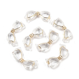 Perles acryliques plaquées, métal doré enlaça, bowknot