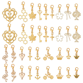 36pcs 18 décorations de pendentif en alliage de style, avec alliage homard fermoirs pince