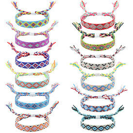 Bracelet cordon tressé en polyester losange, bracelet bohème réglable ethnique tribal
