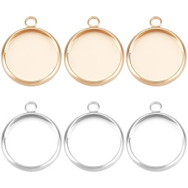 24Pcs 2 Colors Brass Pendant Cabochon Settings, Plain Edge Bezel Cups, Flat Round, Nickel Free