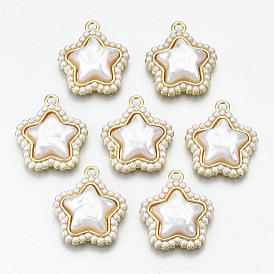 Crémaillère pendentifs en alliage placage, avec perle d'imitation en plastique ABS blanc, sans cadmium et sans nickel et sans plomb, étoiles