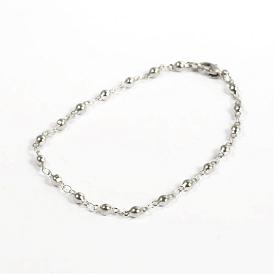 304 Stainless Steel Bracelets, Round Link Bracelets, with Lobster Claw Clasps