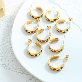 Colorful C-shaped Earrings with French Romantic Metal Design for Women's Fashion Accessories