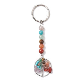 Gemstone Tree of Life Keychain, with 304 Stainless Steel Keychain Clasp