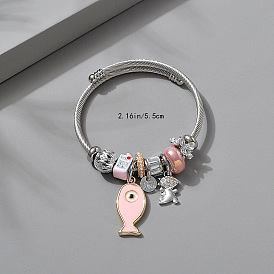 Регулируемые европейские браслеты из нержавеющей стали, браслеты с подвесками для женщин, со сплавом, стразами, эмалью и смолой