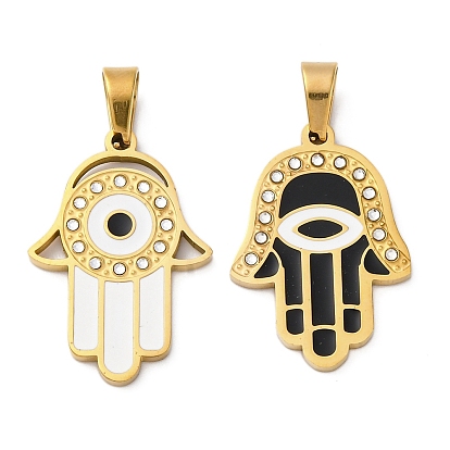 304 из нержавеющей стали горный хрусталь подвески, с эмалью, реальный 18 k позолоченный, вакуумное покрытие pvd, рука хамса с шармом в виде глаза