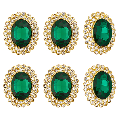 6шт. стеклянные пуговицы на ножке, со сплавочной фурнитурой со стразами, овальные, 1-луночное