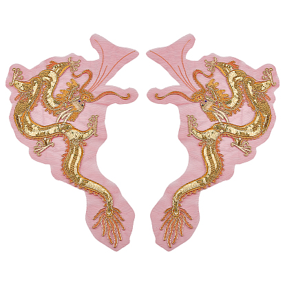 2 шт. 2 стили вышивка в форме дракона из полиэстера пришитые аппликации в виде цветов, с пластиковыми пайетками, украшение для свадебного платья своими руками, Cheongsam