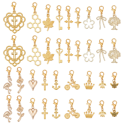 36pcs 18 décorations de pendentif en alliage de style, avec alliage homard fermoirs pince