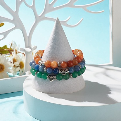 3шт 3 цвета натуральный авантюрин круглые эластичные браслеты из бисера с изогнутой трубкой, украшения из драгоценных камней для женщин