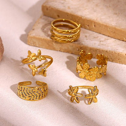 304 Stainless Steel Cuff Open Rings, Golden