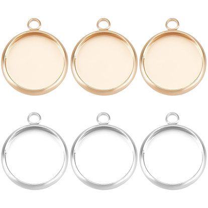 24Pcs 2 Colors Brass Pendant Cabochon Settings, Plain Edge Bezel Cups, Flat Round, Nickel Free