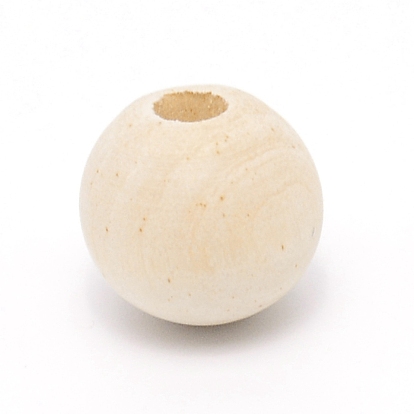 Cuentas de madera naturales, medio-perforado, abalorios de grande agujero, sin teñir, rondo