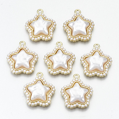 Crémaillère pendentifs en alliage placage, avec perle d'imitation en plastique ABS blanc, sans cadmium et sans nickel et sans plomb, étoiles