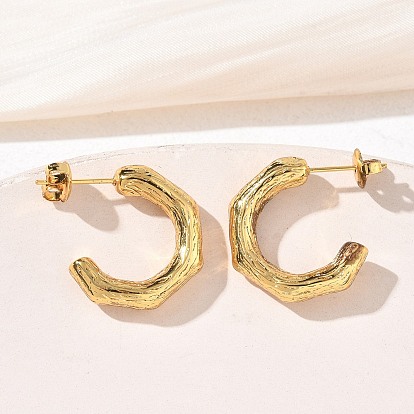 304 Stainless Steel Stud Earrings for Women, Half Hoop Earrings, Ion Plating(IP)