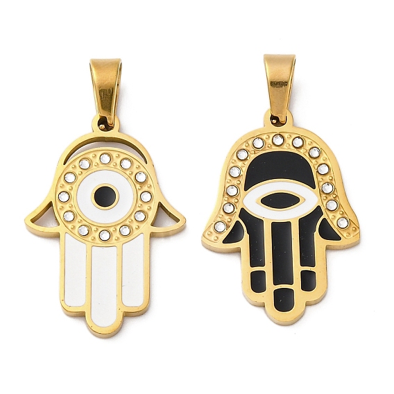 304 из нержавеющей стали горный хрусталь подвески, с эмалью, реальный 18 k позолоченный, вакуумное покрытие pvd, рука хамса с шармом в виде глаза