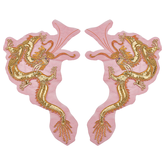 2 шт. 2 стили вышивка в форме дракона из полиэстера пришитые аппликации в виде цветов, с пластиковыми пайетками, украшение для свадебного платья своими руками, Cheongsam