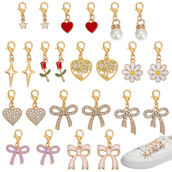 48 шт. 12 стили, эмалированный сплав, бант, цветок, сердце, подвеска, украшения, Сплав с застежками когтя омара, золотые, разнообразные
