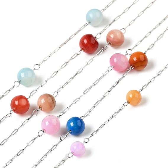 304 тросовые цепи из нержавеющей стали с окрашенными бусинами-ракушками, круглые, пайки, с катушкой