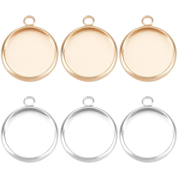 24Pcs 2 Colors Brass Pendant Cabochon Settings, Plain Edge Bezel Cups, Flat Round, Nickel Free