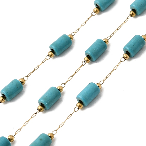 Бусины из синтетической бирюзы ручной работы и 316 цепочки из нержавеющей стали, пайки, с катушкой