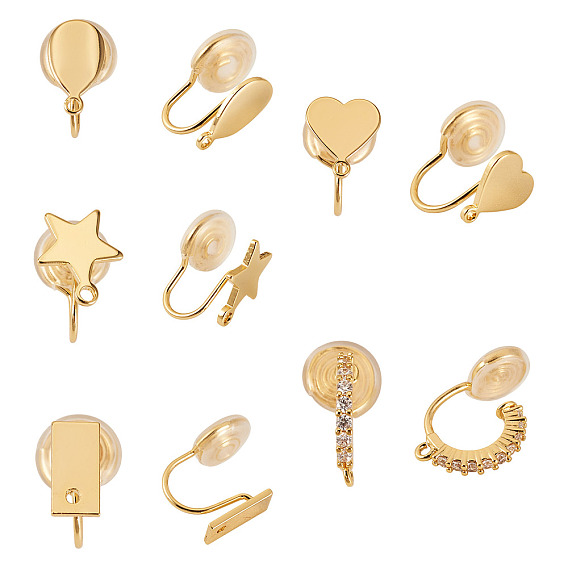 10шт. 5 стили латунные зажимные крепления, с петлей, долговечный, без никеля , разнообразные