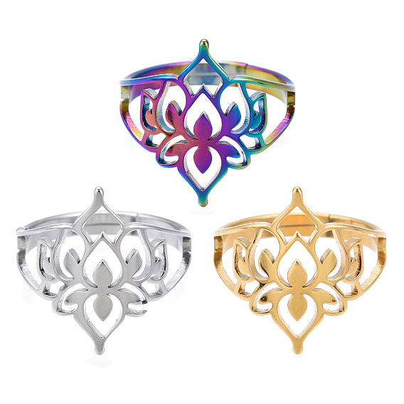 304 регулируемое кольцо из полого цветка из нержавеющей стали, широкое кольцо для женщин