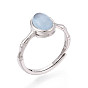 Кольцо-манжета овальной формы из натурального аквамарина, 925 Регулируемое кольцо из серебра в форме бамбука