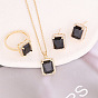 Square Green Gemstone Pendant with Copper and Zircon Inlay, Elegant Necklace Set