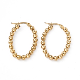 201 Stainless Steel Round Beaded Oval Hoop Earrings with 304 Stainless Steel Pins for Women