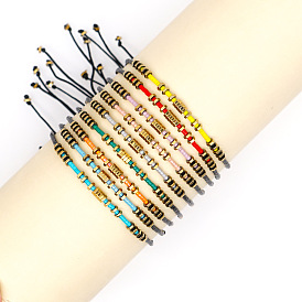 Браслеты из плетеного бисера, украшенные стеклянными и латунными бусинами., Регулируемые браслеты из волоконного шнура с бусинами для женщин, колонка