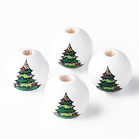 Perles rondes en bois naturel peint, arbre de Noël