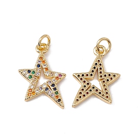 Brass Micro Pave Colorful Cubic Zirconia Pendants, with Jump Ring, Cadmium Free & Nickel Free & Lead Free, Rack Plating, Star