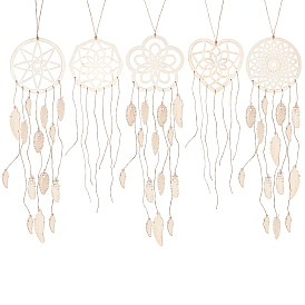 5 Sets 5 Styles Cottonwood Woven Net/Web Pendants Making Kit, with Hemp Ropes, Mixed Shapes