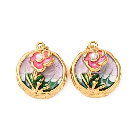 304 нержавеющей стальной эмали подвески, с абс пластмассовой имитационной жемчужиной, с целью перехода в кольце, ионное покрытие (ip), плоская круглая с подвеской в виде цветка