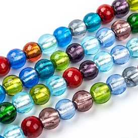 Handmade Silver Foil Glass Beads Strands, Round
